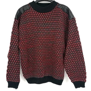 Street Scenes Red Black Vintage Sweater Leather Shoulder Size Large - Picture 1 of 11