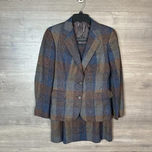 Freeman & Sons Women's Size 10 Wool Skirt Suit 2 Piece Plaid Notch Collar - Picture 1 of 15