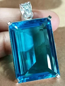 Large 96.30 Ct+ Brazilian Blue Emerald Topaz Pendant Loose Gemstone Gift 4 Women - Picture 1 of 7