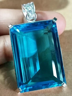 Large 96.30 Ct+ Brazilian Blue Emerald Topaz Pendant Loose Gemstone Gift 4 Women - Image 1 of 4