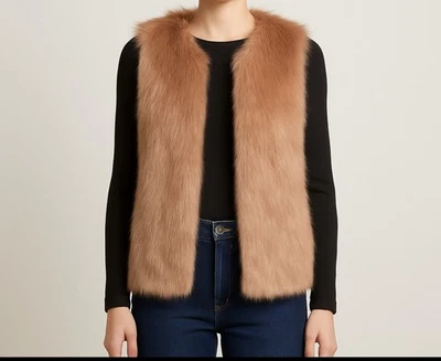 Chaleco de piel sintética CUSP by Neiman Marcus S - Chaleco de felpa suave tostado rubor ¡NUEVO CON ETIQUETAS (C10)!! Foto 1 de 4