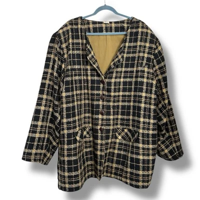 Vintage 90s Erika Brooke Black & Tan Plaid Blazer Women’s Plus Size 26 Academia - Image 1 of 4