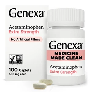 Genexa Extra Strength Acetaminophen 500 mg Caplets, Medicine Made Clean, 100 Ct - Picture 1 of 7