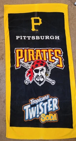 Pittsburgh Pirates Beach Towel Tropicana Twister Soda Towel Black Red Yellow VTG Cover