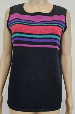 BOB MACKIE Women Knit Tank Size Medium Black, Pink, Purple Striped - Image 1 of 4