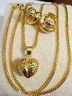 18K 750 Saudi Real Fine Gold Box Chain Earring Heart Necklace 18” Long 1.5mm 6g