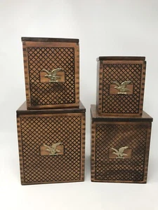 Vintage Holz Stapelbox/Kanister Set Adler patriotisches Design Schwalbenschwanzecken - Bild 1 von 6