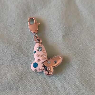 Puffy Butterfly Rhinestone Enamel Pendant Bracelet Charm Blue Silver Butterflies - Image 1 of 4