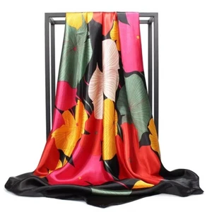 Square Satin Silk Scarf for Women - Elegant Floral Print Hair & Neck Scarf - Picture 1 of 13