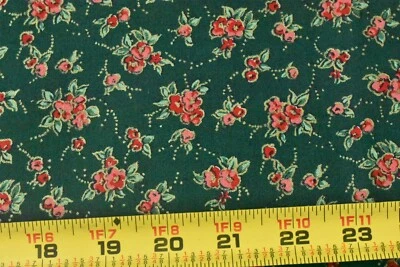 By 1/2 Yd, 60" Wd, Vintage, Red Green Metallic-Gold Floral Cotton/Cranston,P6120 - Image 1 of 4