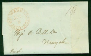 WASHINGTON, CIUDAD DE en rojo en 1835 carta doblada a Nueva York, en muy buen estado - Imagen 1 de 1