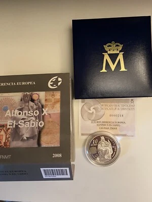 España 2008 10€ Plata Prueba Alfonso X El Sabio KM#1203 CERTIFICADO DE AUTENTICIDAD Caja Foto 1 de 3