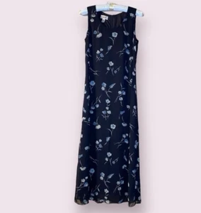 Vestido Talbots Azul Marino, Maxi, Largo, Transparente y Forrado. Talla 8. - Imagen 1 de 8