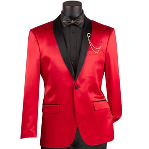 VINCI Men's Red Stretch Sateen Slim Tuxedo Dinner Jacket - NEW - Picture 1 of 3
