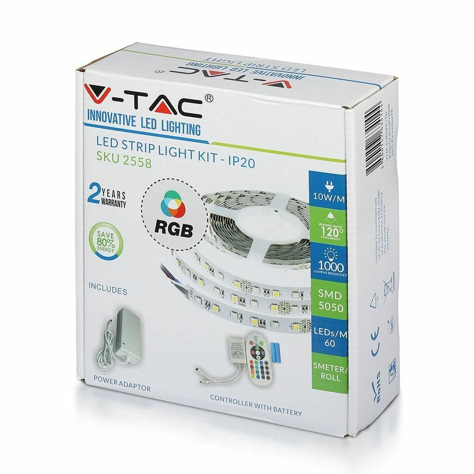  STRISCIA LED RGB KIT COMPLETO V-TAC MULTICOLORE 60 LEDs/MT 10W/MT  5 METRI - Immagine 1 di 1