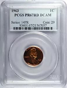 PCGS PR67 RD DCAM 1963 Lincoln Cent - Picture 1 of 4