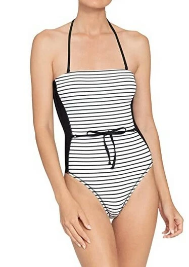 Traje de baño Robin Piccone para mujer marinero a rayas de una pieza negro/blanco talla 4 2114 Foto 1 de 1