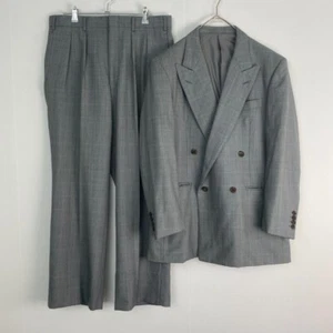 w3058 Burberry Suit Set-Up Double-Breasted Nova Check Wool Gray M L Equivalent - Picture 1 of 8
