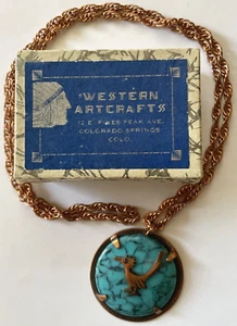 Collana vintage BELL Trading Post rame massiccio finto turchese uccellino roadrunner - Foto 1 di 10