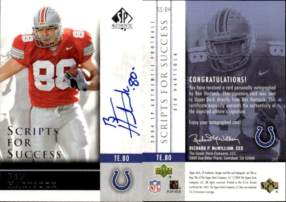 2004 SP Authentic Scripts for Success Autographs #SSBH Ben Hartsock Auto - NM-MT - Image 1 of 1