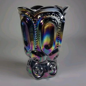 Vintage L.E. Smith Moon & Stars Spooner Amethyst Carnival Glass Stunning Color - Picture 1 of 7