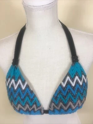 Top de Bikini Perry Ellis Acolchado Crochet Zig Zag Triángulo Talla Pequeña Foto 1 de 4