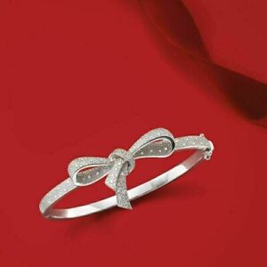 6CT Round Lab Created Diamond Bow Tennis Bangle Bracelet 14K White Gold Plated