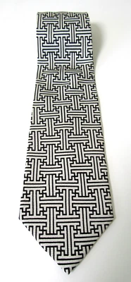 Albert Nipon Geometric Silk Neck Tie Gray/Black - Image 1 of 3