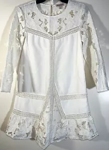 Juicy Couture White/Ivory Cream Floral Eyelet Lace Embroidered Cutout LS Dress 0 - Picture 1 of 14