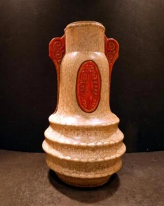 Vintage Czechoslovakian Erphila Gold Marbelize Vase with Red Design - 10" - Picture 1 of 8