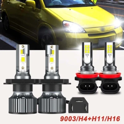 For Suzuki Aerio 2002-2007 4X LED Headlight High/Low + Fog Light Bulbs Kit 6500K - Image 1 of 4