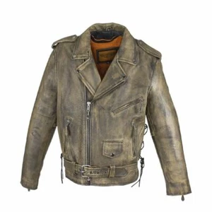 HERREN MOTORRAD BRAUN LEDER BELÜFTETE JACKE mit DOPPEL VERDECKTEN PISTENTASCHEN - DA95 - Bild 1 von 7