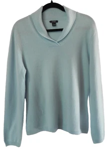 Prive cashmere sweater light blue classic Shawl collar preppy  casual women sz L - Picture 1 of 4