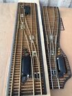 TRU-SCALE TRACK # HO SCALE 2 SETS OF TURN OUTS 1 DOUBLE, 1 RT HANDED WOOD BASE