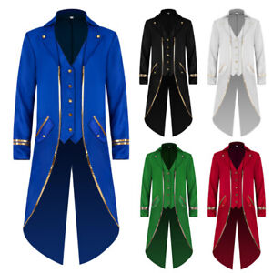 Mens Gothic Jacket Steampunk Tailcoat Long Coat Halloween Medieval Costume *