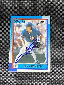 Carta Topps firmata Les Lancaster Chicago Cubs 1990 #437 ~ COA - Foto 1 di 3