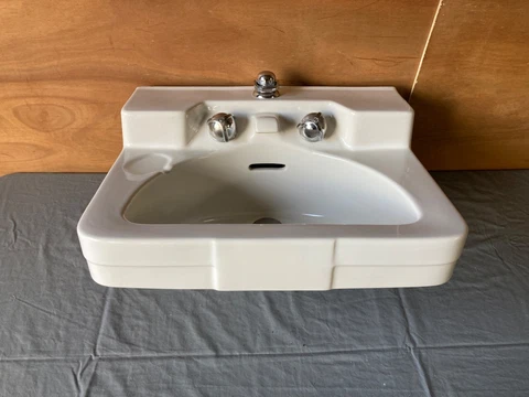 Vtg Mid Century White Porcelain Crane Drexel Old Bathroom Wall Sink 199-23E Cover