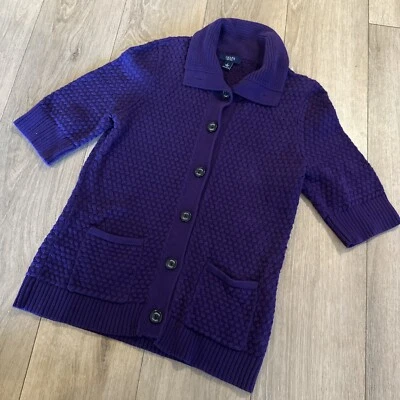 Cárdigan suéter tejido CHAPS para mujer grande manga 3/4 púrpura tejido pesado Foto 1 de 4