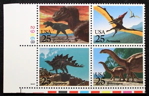 US Plate Block Stamps #2422-25 ~ 1989 25c Prehistoric Animals MNH RP16 - Picture 1 of 1