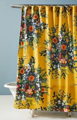Anthropologie Marcene Bouquet Yellow Multicolor Floral Fabric Shower Curtain - Image 1 of 4