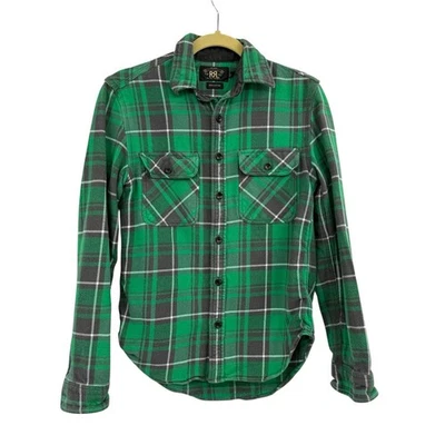 Camisa De Colección RRL Doble RL Ralph Lauren Para Mujer Franela Pesada a Cuadros Talla 3 Verde Gris Foto 1 de 4