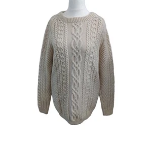 Unisex Hand-Knitted Aran Jumper Fisherman's Oversized Slim Fit Vintage Cream - Picture 1 of 3