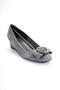 Stuart Weitzman Womens Bow Tied Circle Ring Buckled Wedge Heels Gray Size 7 - Picture 1 of 4