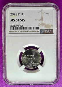 2025 P 5c Jefferson Nickel NGC MS64 5FS (001) - Picture 1 of 2