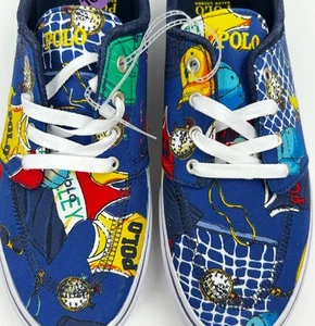 POLO RALPH LAUREN Faxon Sneakers Uomo 10.5 Blu Beach Volley Scarpe da Barca NUOVE - Foto 1 di 21