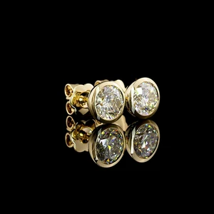 Lab-Grown 2.1 Carat Round F-VVS1 Diamond 14K Yellow Gold Studs Earrings - Picture 1 of 2