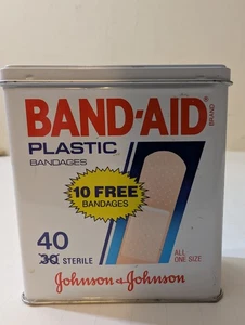 Vintage 1990 Johnson & Johnson BAND-AID Metal Tin Box Plastic Bandages EMPTY - Picture 1 of 11