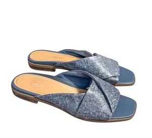 Vionic Miramar Leather Slide Sandals Denim Blue  Women's Size 11  EUC - Picture 1 of 10