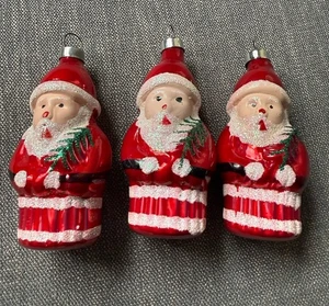 Vintage Neu im Karton Dayton Hudson 3 Weihnachten Weihnachtsmann Ornamente Glitzer Bradford Neuheit - Bild 1 von 9