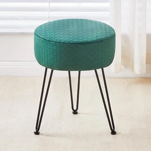 Vanity Chair Foot Stools Velvet Ottoman Stool Round Ottoman Bench Modern Dres... - Picture 1 of 6